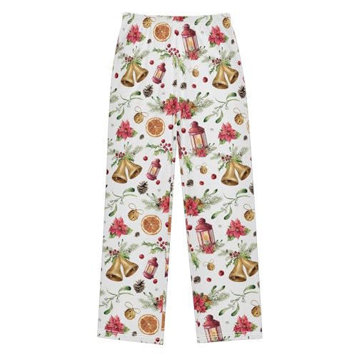 Christmas Jingle Bell Lamp Boys Long Pants Soft Trousers Elastic Waist Kids Lounge Bottoms with Pockets S-XL