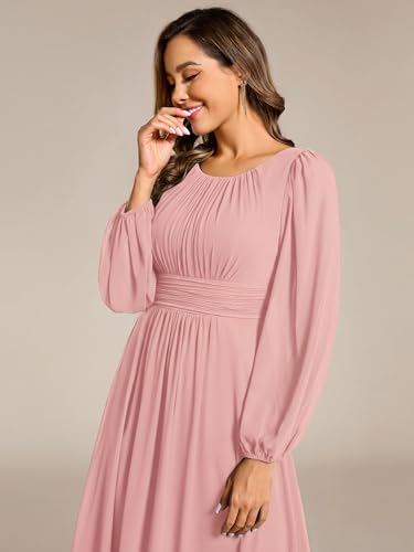Image of Ever-Pretty Women's Crewneck Long Lantern Sleeves Floor Length A-Line Pleated Chiffon Formal Dress 0106B