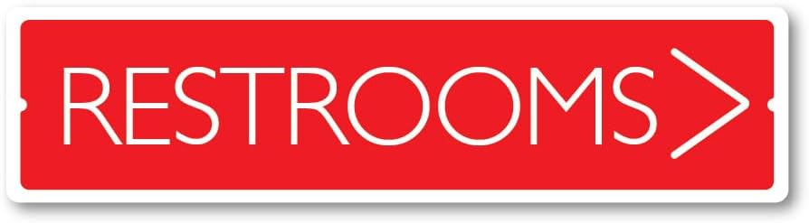 GRX1492 Indoor/Outdoor Plastic Sign LARGE 24 in x 6 in: RESTROOMS. ARROW RIGHT (red/white) Style 2