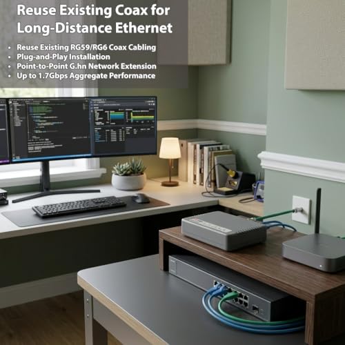 Image of Ethernet Over Coax Kit (2 Units) - RG59 /RG6 Coax to Ethernet Adapter, G.hn 1.7Gbps Point-to-Point, Plug & Play, Dual Gigabit Ports (NHG-200CKIT)