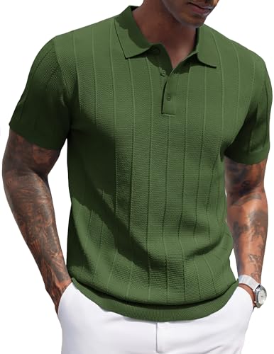 Image of COOFANDY Mens Knit Polo Shirts Short Sleeve Ribbed Textured Polo Shirt Lightweight Casual Golf Shirts Collared T Shirt