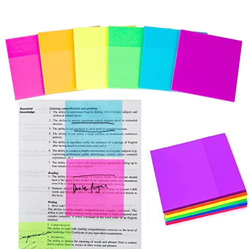 Starjungle Transparent Sticky Notes Pad, 6 Packs Sticky Notes For Books Message Reminder, Waterproof Self-Adhesive Translucent Sticky Notes (3"X 3" Colorful 300) #TOP30