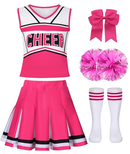 ZGXYZXMY Cheerleader Costume for Girls Cheerleading Outfit Kids Halloween Party Birthday Gift (Pink, 9-10 Years)
