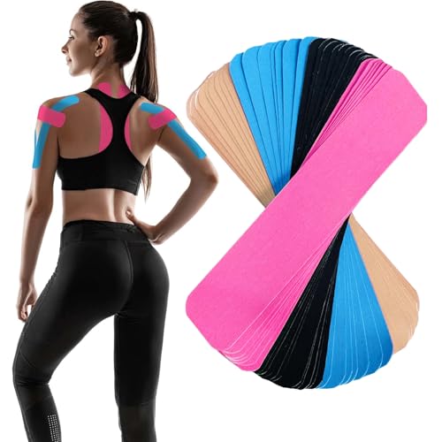 Flintronic 60PCS Cinta Kinesiologica Kinesiotape, 25x5cm Venda Neuromuscular Adhesiva, Cinta Deportiva Elástica Terapéutica, Alivio del Dolor Muscular y Soporte Articular, Impermeable y Transpirable
