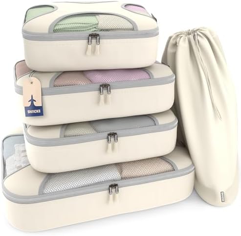 Shacke Premium 8 Packing Cubes Set - Lightweight Mesh Travel Luggage Organizers with Laundry Bag, 8-Piece Suitcase Storage System (Black) 11