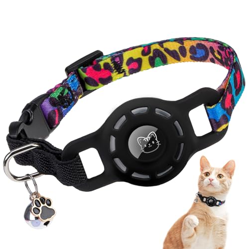 BINGPET AirTag Cat Collar with Bells, Upgraded Safety Elastic Cat Collar with Airtag Cat Collar Holder, Anti-Lost Cat Collars for Girl Boy Cats, Anti-Suffocation Kitty Puppy Collars
