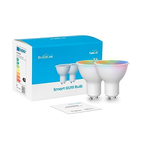 Broadlink FastCon Super Connect GU10 Smart Light Bulb 2-Pack, Color Changing with Music Sync, GU10/4.5W