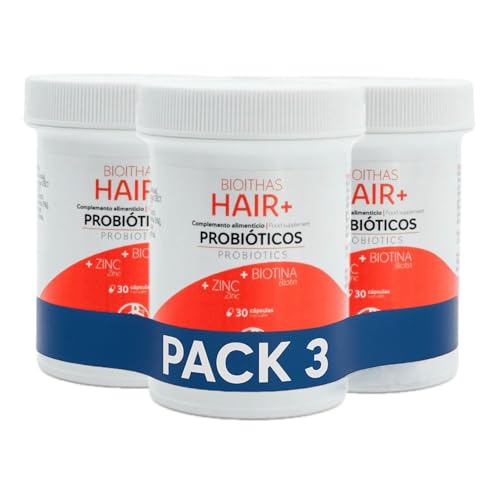 BIOITHAS HAIR - Probiótico para la caída del Cabello [Avalado Clínicamente] con Zinc y Biotina para el Mantenimiento de un CABELLO Saludable | Fortalece y Reduce la Caída | 3 Envases de 30 Cápsulas