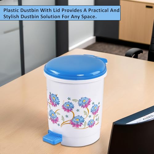 Image of Kuber Industries 2.5 Ltr Plastic Pedal Dustbin | Trash Waste Bin for Study Room, Bed Room, Wash Room & Office Use | Dustbins & Garbage Bin for Kitchen & Home | Flower - Blue