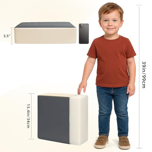 Image of Eiury Booster Seat for Kitchen Chair, Toddler Booster Seat for Dining Table, Waterproof PU Leather Kids Seat Cushion with Adjustable Straps, Non-Slip Bottom, Wipeable Seat Pad,Dark Grey+White