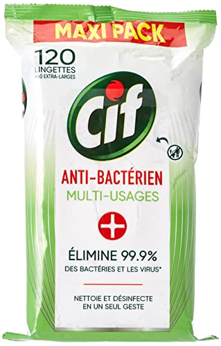 CIF Lingettes Nettoyantes Antibactérien , Elimine 99,9% des Bactéries, Résultat Impeccable, Nettoie et Désinfecte (1x120 Lingettes)