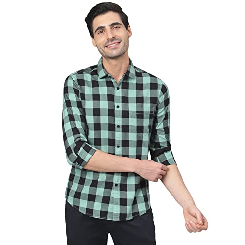 Image of Dennis Lingo Men's Cotton Box Checkered Slim Fit Casual Shirt with Chest Pocket, Full Sleeve Shirt for Formal & Casual Wear
