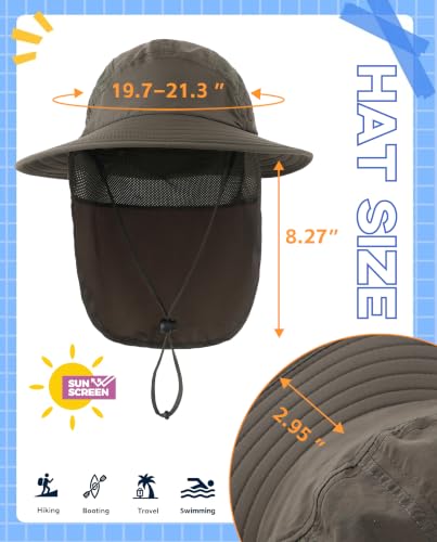 Image of Home Prefer UPF 50+ Boys Sun Hat with Neck Flap Wide Brim Summer Beach Bucket Hat for Boys Girls Toddler Kids Safari Hat