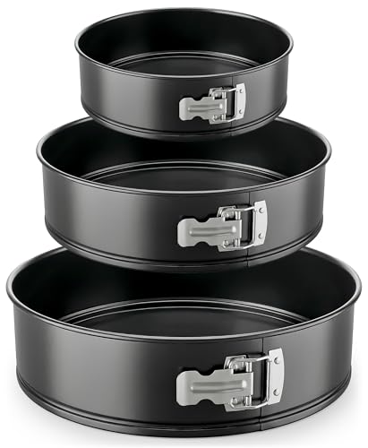 Nutrichef 3-Piece Nonstick Springform Pan Set - Premium Carbon Steel Cheesecake Pans with Stainless Steel Clasp - 6', 8', 10' Sizes, Oven Safe up to 450°F - Includes 300pcs Parchment Paper (Black)
