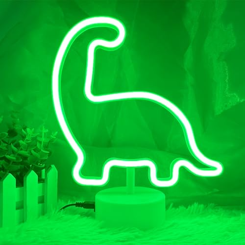 Image of Dinosaur Neon Sign - LED Light USB or Battery Operated - Fun Classroom Decor for Boys Bedroom - Green LED Lights for Kids Table Decoration