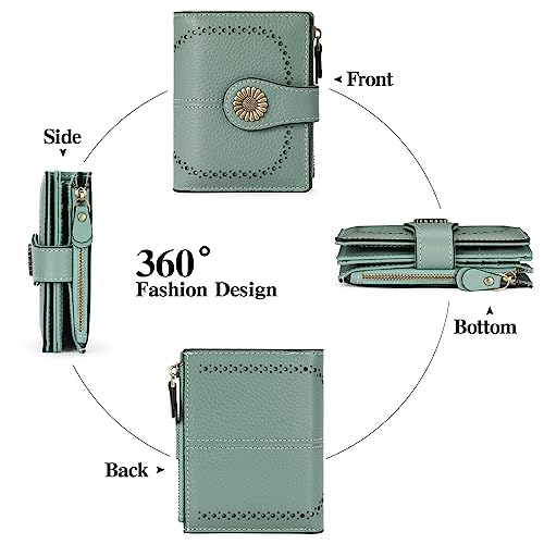 Image of SENDEFN Small Womens Wallet Leather Bifold Card Holder RFID Blocking with Zipper Coin Pocket