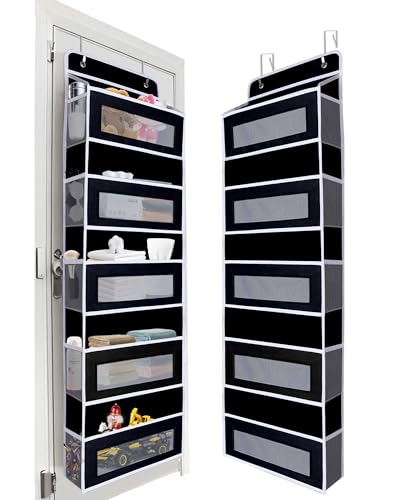 Image of TIDY SAVANT Over Door Hanging Storage Organizer, 5 Large Pockets, 10 Mesh Pockets,Black, 44 lbs Capacity (Black)