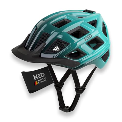 KED Crom Fahrradhelm Für Mountainbike, Trekking Und Alltag Mit LED Rücklicht, FIDLOCK Verschluss, Insektenschutznetz Farbe: Mint Black Glossy | Größe: 52-58 (M)