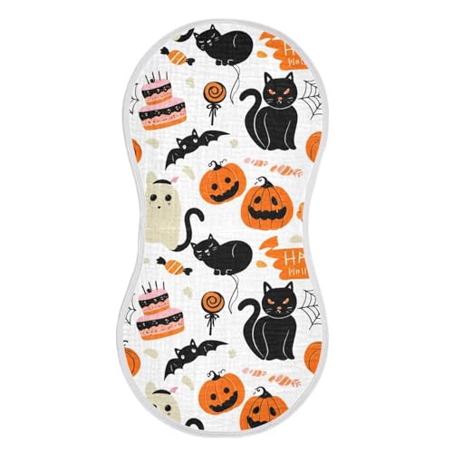Cute Halloween Dipumpkins Muslin Burp Cloths 22x11 Inch - 4-Layer Organic Cotton & TPU Waterproof Lining, Absorbent Baby Bibs for Boys/Girls with Hanging Loop