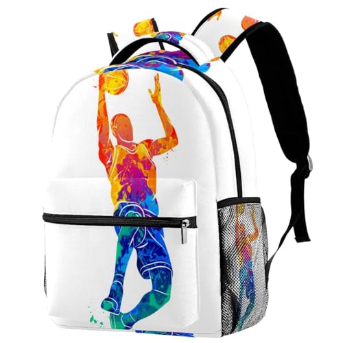 Sac à dos d'école basket aquarelle multicolore pour ados