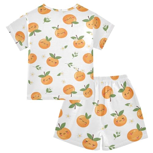 Pajama Short Sets Cute Oranges Soft Cotton Summer Sleepwear 2 Piece PJS Size 5-14T2