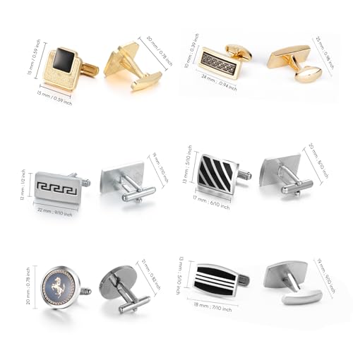 Image of Wynameleri Mens Cufflinks Set 12 Pairs, Black Cuff Links Pack of 12 for Men Silver and Gold, for Business, Wedding,Party Gift Pack in Case