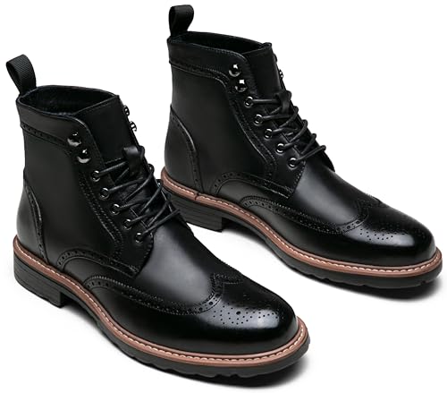 Image of Jousen Leather Boots for Men Dress Retro Classic Design Mens Boots Cap Toe Boot Black Rubber Sole