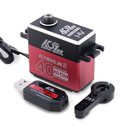 AGFRC 40KG Waterproof Steering-Digital-Servo High-Torque - Programmable Metal Gear Brushless Servo for 1 10 RC Model, Control Angle 180° (A73BHLW&AGF-SPV2)