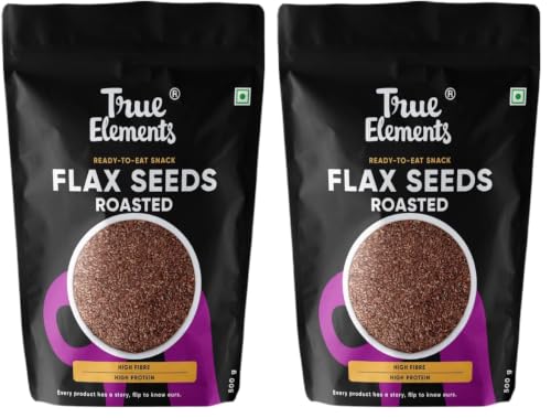 Image of Roasted Flax Seeds 500g by True Elements - Flax Seeds for Hair Growth | Alsi Seeds | Edible Seeds | Fibre & Protein Rich Superfood | Diet Food for Weight Loss (Pack of 2)