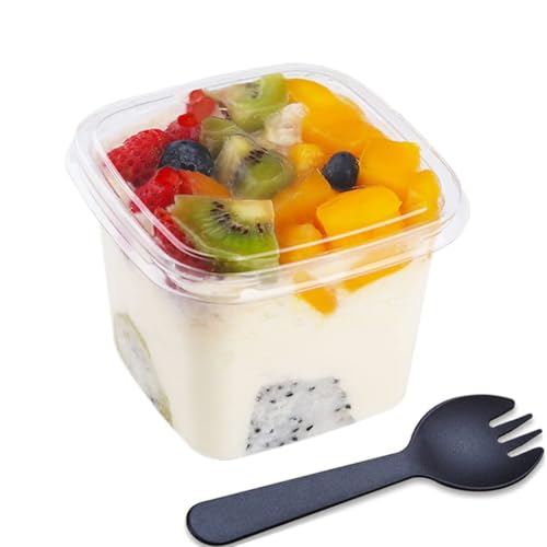 TOFLEN 100Ct 12 oz Square Plastic Dessert Cups with Lids