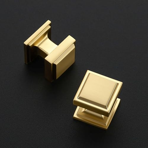Image of Ravinte 20 Pack Brushed Gold Square Kitchen Cabinet Knobs,Zinc Solid Drawer Pulls,Farmouse Cabinet Handles for Cupboard, Closet, Dresser and Bathroom, Modern Cabinet Hardware for Cabinets