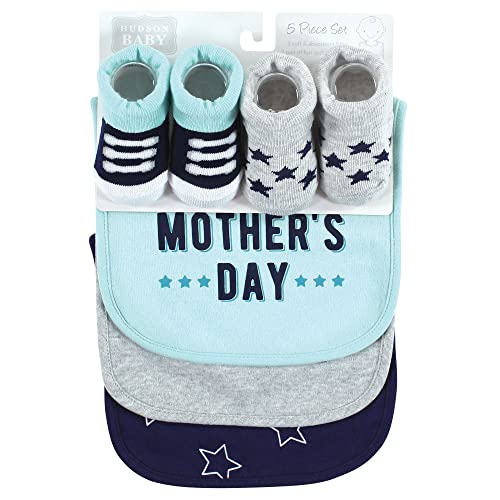 Image of Hudson Baby Unisex Baby Cotton Bib and Sock Set, Boy Mothers Day, One Size