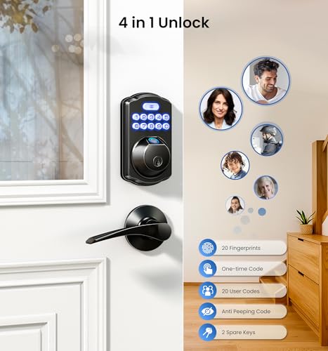 Veise KS02A Fingerprint Keyless Entry Door Lock, Auto Lock, Electronic Keypad Deadbolt for Front Door, Biometric, Anti-Peeping Password, Easy Install, Matte Black - Image 4