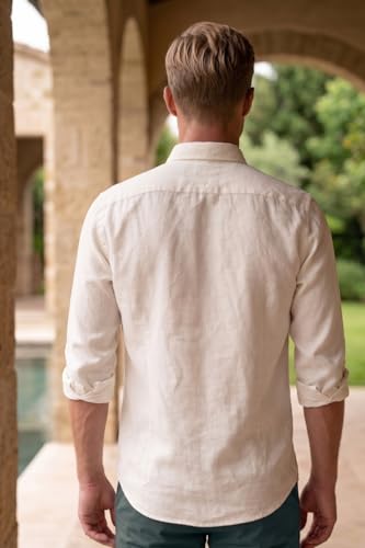 Image of Louis Philippe Men's Linen Blend Solid Shirt with Soft Handfeel & Naturally Antibacterial Finish - Holiday Wear