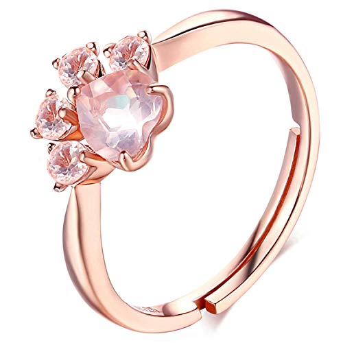 Meow Star Patte de Chat Bague en Argent 925 Ajustable Sterling Bague Patte de Chien Oxyde de...