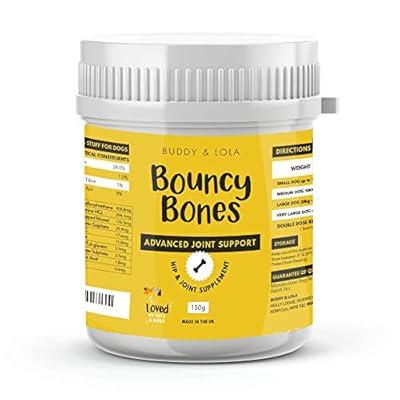 Buddy & Lola Joint Supplements For Dogs With Glucosamine, Chondroitin, Green Lipped Mussel- 150 Servings, 10 Key Dog Vitamins, Bouncy Bones Helps with Pain Relief & Joint Support, Aids Stiff Joints