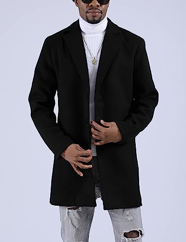 Springrain Men's Wool Blend Pea Coat Notched Collar Single Breasted Overcoat Warm Winter Trench Coat2