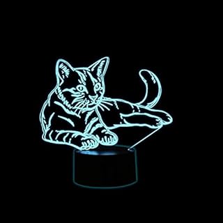 Coolzon 3D Optical Illusion Lamp LED Night Light, Cat Bedside Lamp Kids Lamp for Sleeping Decoration Nightlight 7 Colour Changing Cat Lamp Toy with 1.5M USB Cable