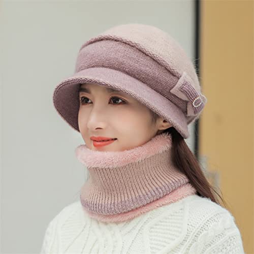 Womens Winter Knitted Hat Scarf With Fleece Lined Set Ski Hat Berets Hat #TOP3