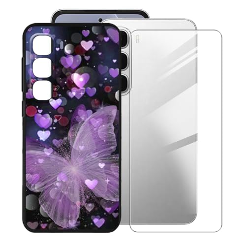 Coque Infinix Hot 60i avec 2 verres trempés protection silicone noir antichoc motif papillon