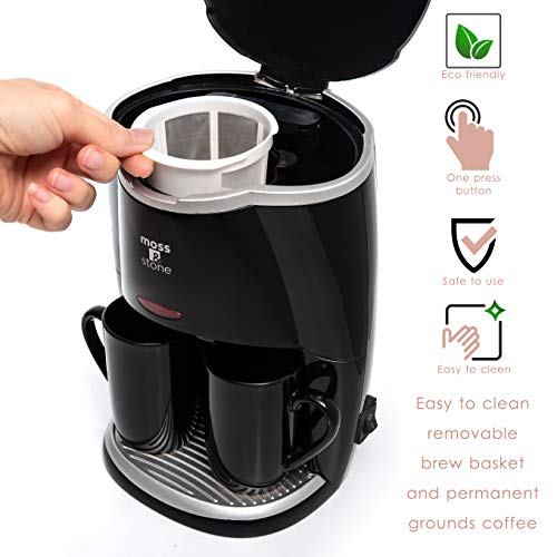 Image of Mini Drip Coffee Maker with Mug (5 oz capacity), Small Coffee Pot With 2 Coffee Cups, Mini Coffee Maker By Moss & Stone (2 Drip & 2 Mug)