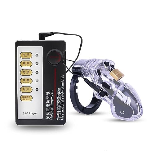 Erection Cock Penis Cage Adjustable Chastity Cage with Electric Shock Function Electric Shock Lightweight Premium Chastity Device Men Male Restraints Chastity Belt Adult Game Sex Toy Clear