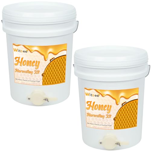 2 Pack Plastic Honey Bucket, 5 Gallon Bucket with Honey Gate Valve for Honey Extractor Equipment, Honey Harvesting Tool, Beekeeping Supplies