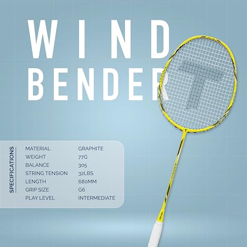 Image of TANSO Windbender Full Graphite Ultra Light Weight Badminton Racquet with T-Blast Badminton Kit Bag (32 Lbs Tension, 680 mm Long, 77 Grams, Strung with Premium Strings)