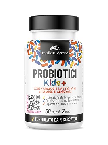 Fermenti Lattici Probiotici Bambini, con Vitamina C, D, Ferro - Capsule Apribili e Scioglibili -DAI RICERCATORI AI CONSUMATORI - 60 Capsule 2 Mesi