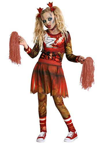 Disfraz de animadora zombie para niñas, top rojo y falda rota miniatura 2