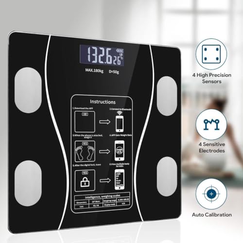 Image of Digital Smart Weighing Scale with Bluetooth App, Body Fat Analyzer Weight Machine, BMI Monitor, Body Composition Scale, 180kg Capacity, High Precision Sensors