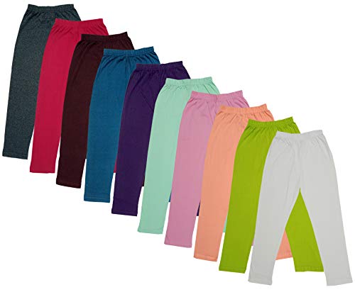 Image of IndiWeaves Girls Super Soft Cotton Solid Capri Pants (Cream, Green, Peach, Light Purple, Sea Green, Wine, Blue, Brown, Magenta, 10-12 Years) Pack of 10