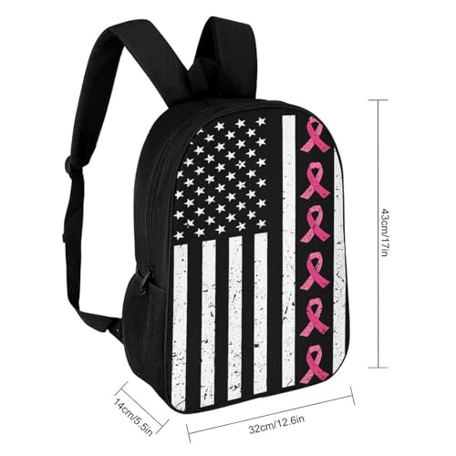 OBLUE Breast Cancer Awareness American Flag Hope Strength Courage Backpack 17 Inch Shoulders Daypack Simple Leisure Travel Bag2