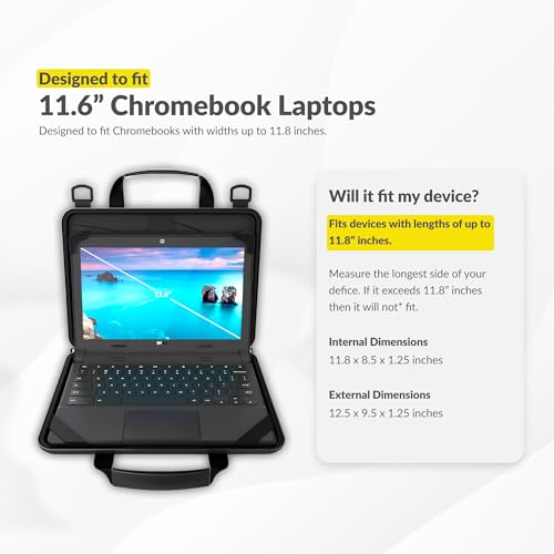 11-11.6 Inch Always-on Chromebook Protective Hard Case with Accessory Pouch and Adjustable Shoulder Strap2